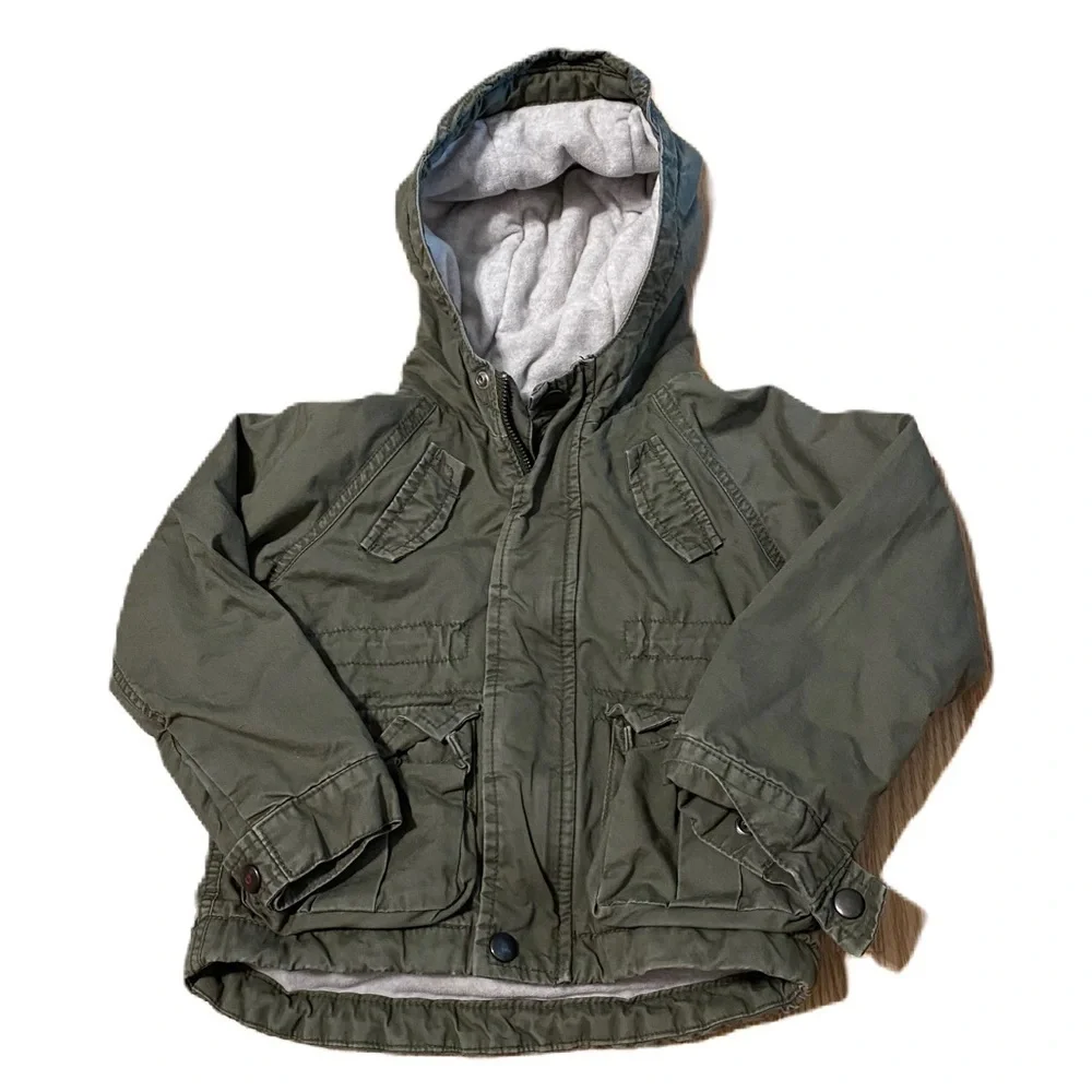Oshkosh Green Fleece Lined Utility Jacket Coat 4T Zip Button Hooded